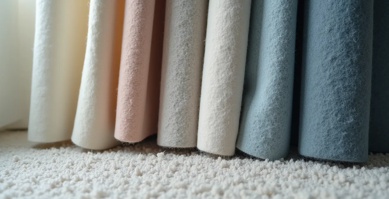 Nahaufnahme von schallabsorbierenden Textilien und Filzpaneelen in einem ruhigen Kinderzimmer