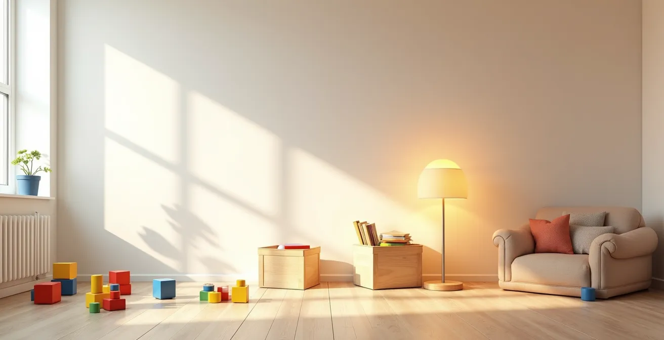 Visualisierung des Lichtwechsels von hell zu gedimmt im Kinderzimmer