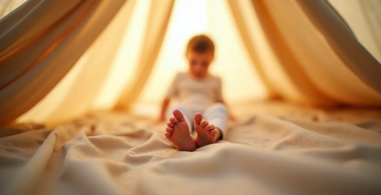 Hochsensibles Kind in gemütlichem Baldachin-Zelt als Rückzugsort