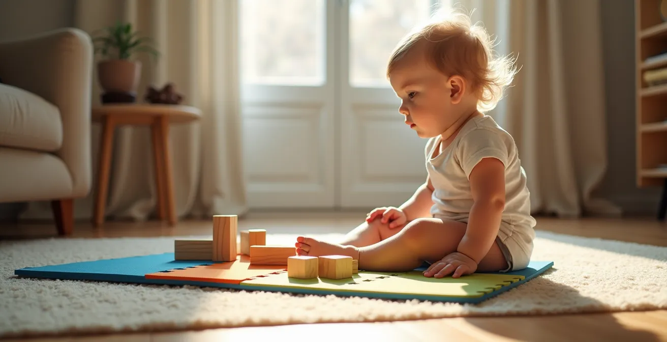 Kinderzimmer mit kombinierter Lösung aus Puzzlematte auf Teppich