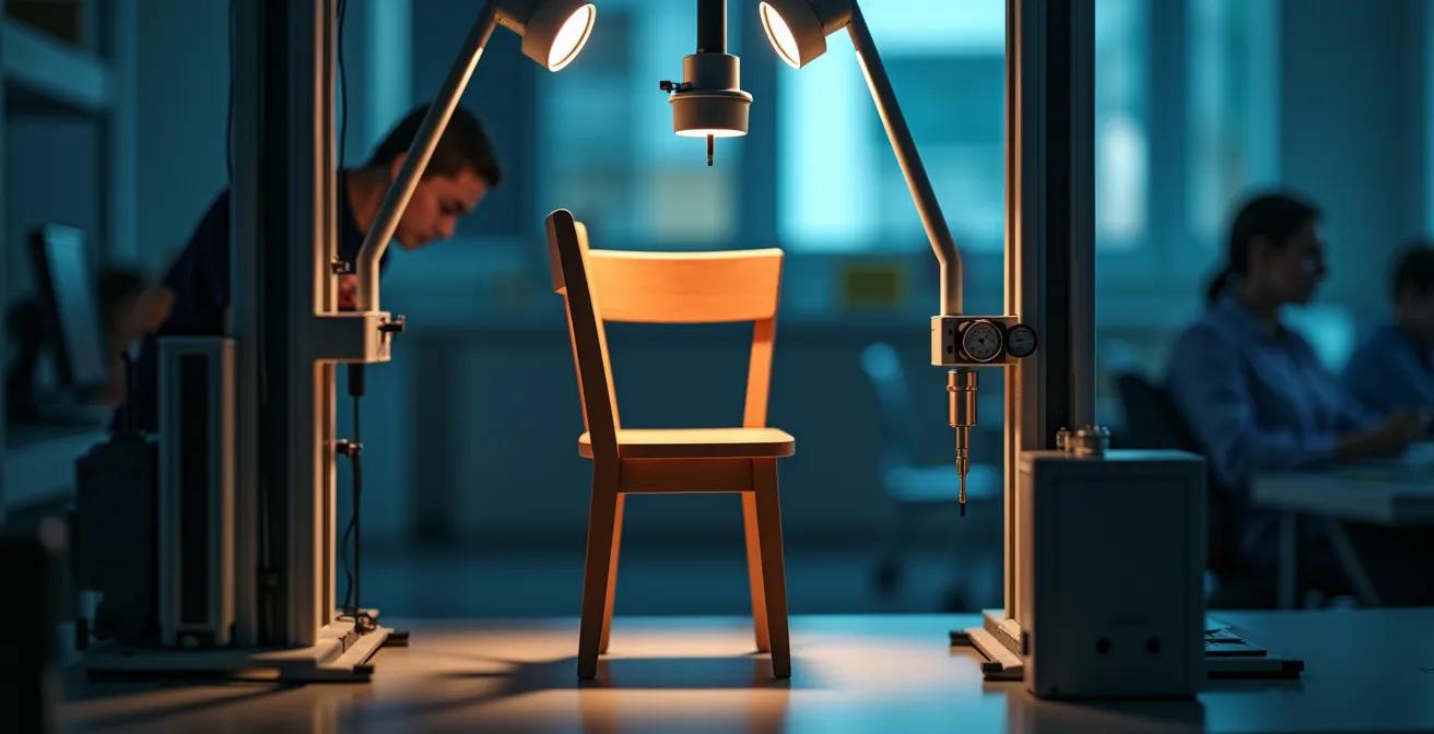 Sicherheitsprüfung von Schulmöbeln mit Testequipment im Prüflabor