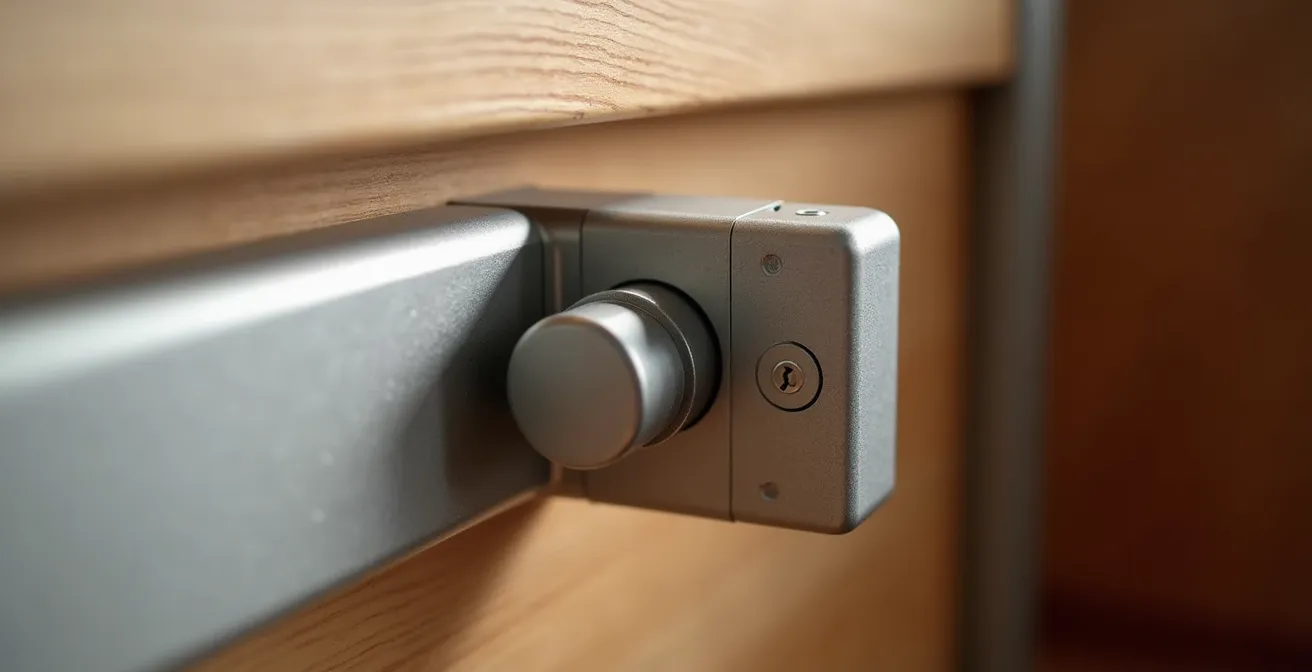 Detailaufnahme der Kippsicherung und Wandverankerung eines Wickelaufsatzes